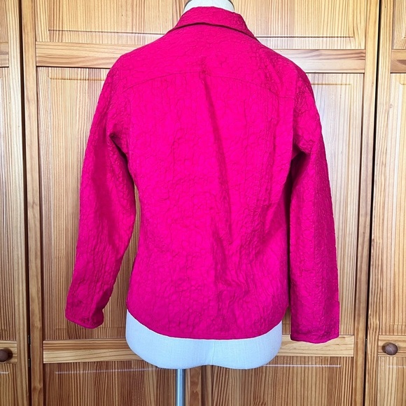 Chicos 0 Small Vibrant Pink Textured Blazer Jacket Artsy Bold Office Coastal - Picture 4 of 7